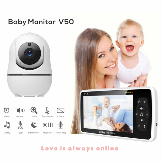 Babyphone Vidéo MBOSS V50 5" - Double Caméra Vision Nocturne Infrarouge 300m - Écran LCD HD Audio Bidirectionnel Capteur Température - Surveillance Bébé Premium