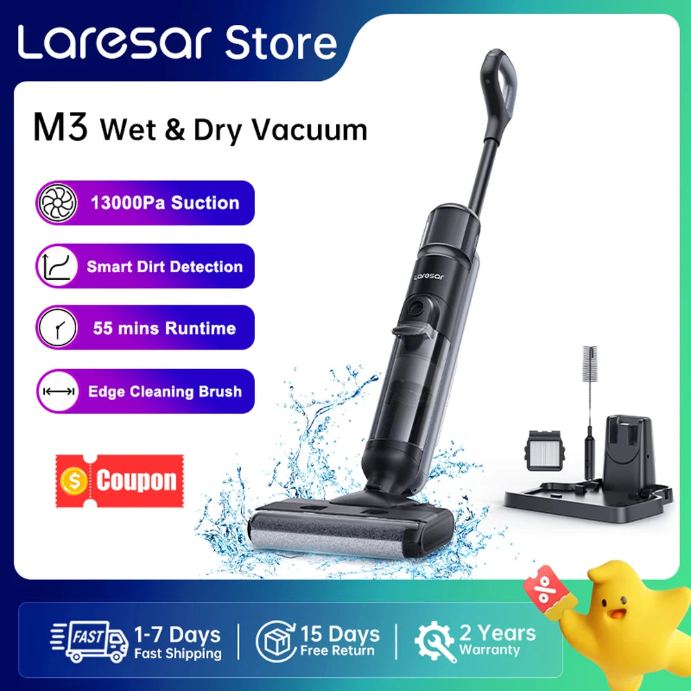 Aspirateur Laveur Laresar M3 Sec et Humide Auto-Nettoyant 13000Pa - Écran LED Intelligent
