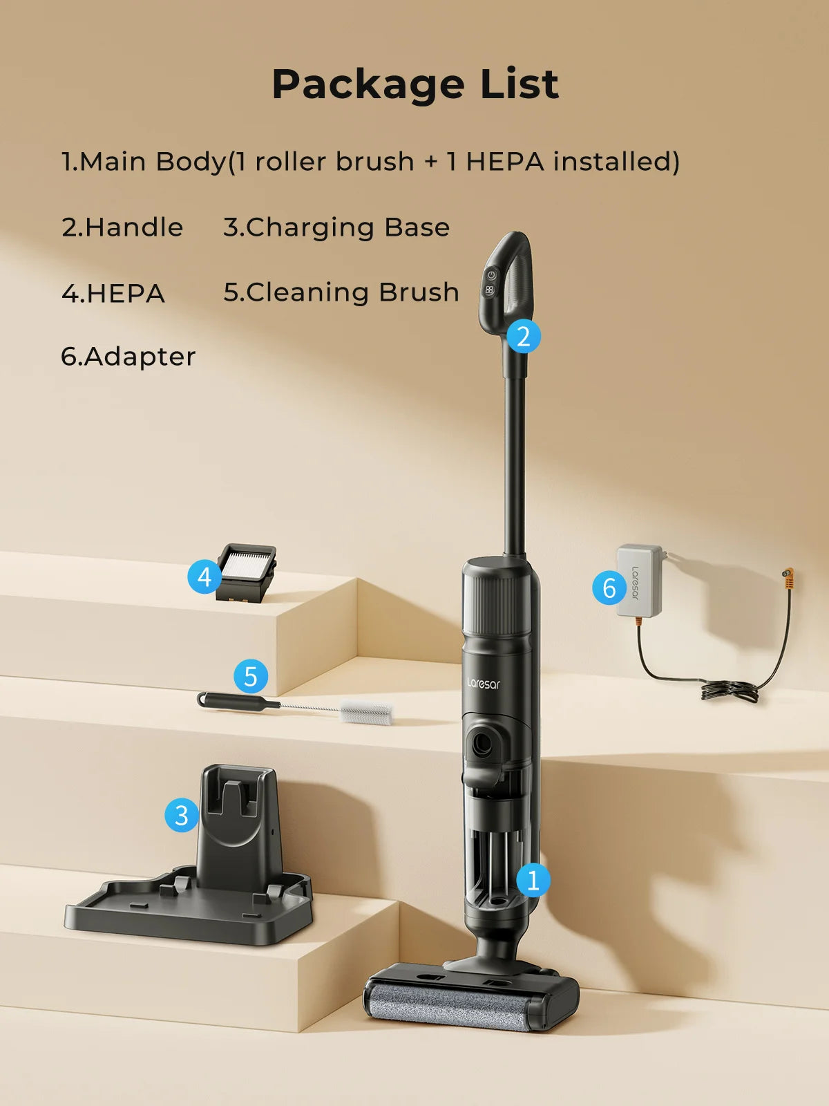 Aspirateur Laveur Laresar M3 Sec et Humide Auto-Nettoyant 13000Pa - Écran LED Intelligent
